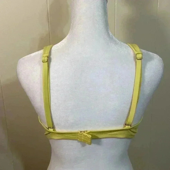 Kona Sol Yellow Size Large Bikini Top with a Front Tie, Knot and Gold Trim. - Picture 3 of 9